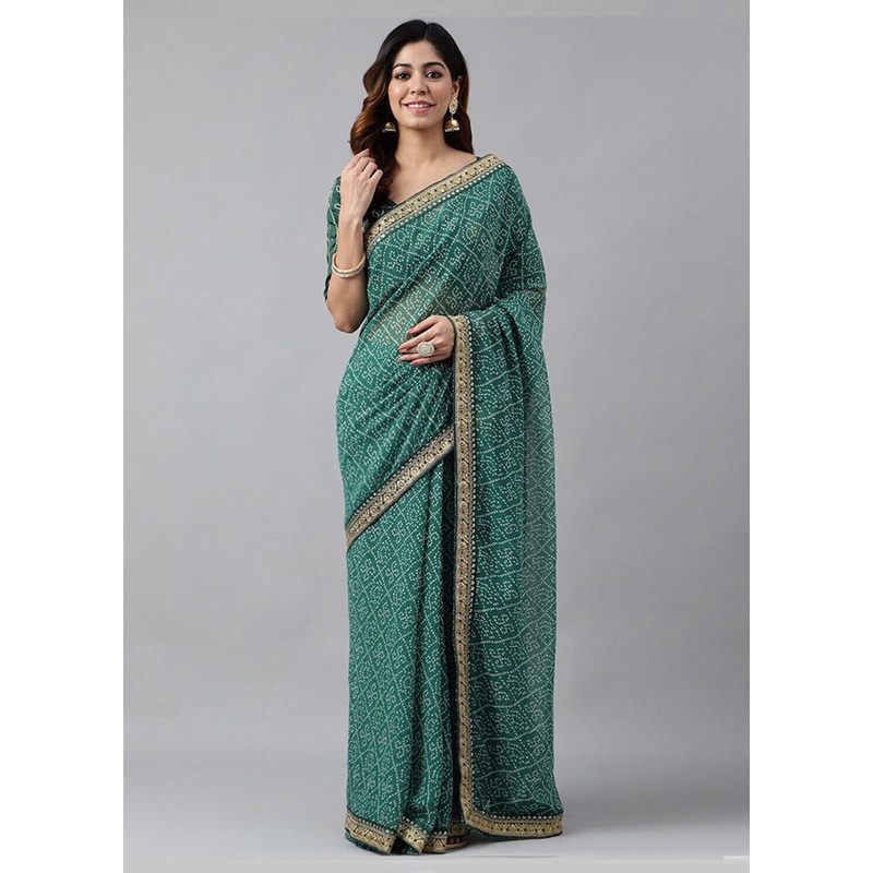 Blue Georgette Saree With Blouse Piece - JD986589532