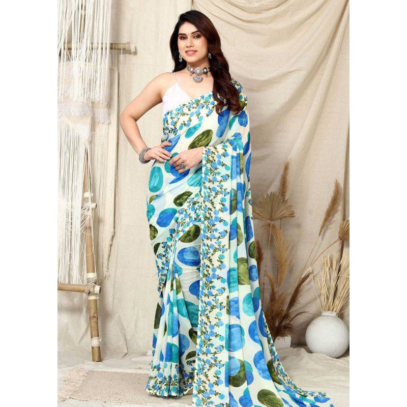 Blue Georgette Saree With Blouse Piece - JD986589535