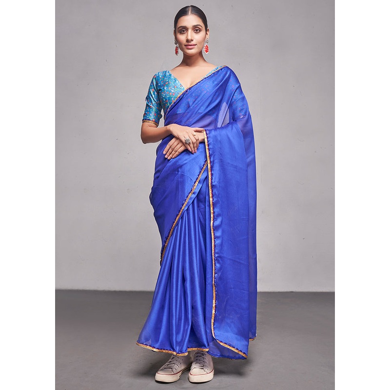 Blue Georgette Saree With Blouse Piece - JD986589536