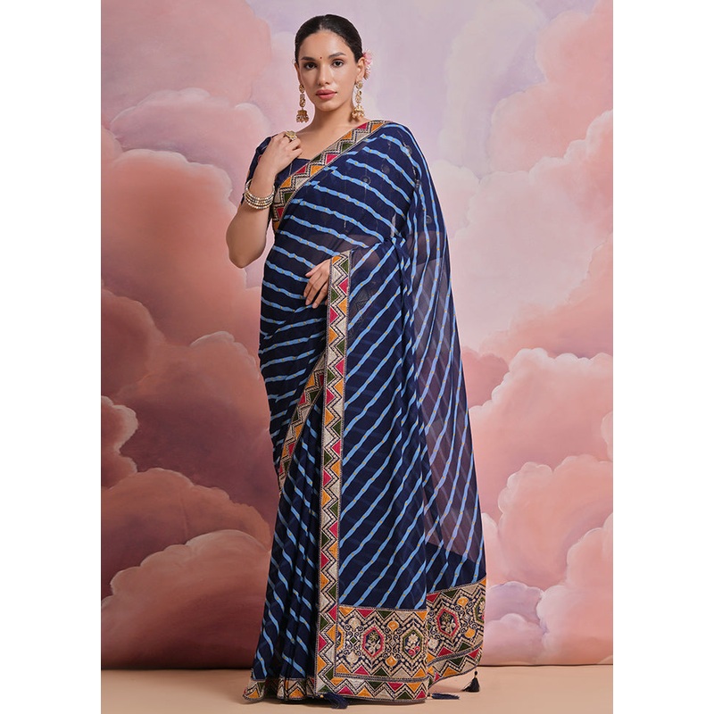 Blue Georgette Saree With Blouse Piece - JD986589539