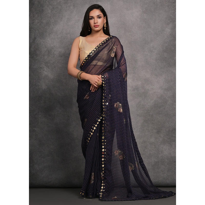 Blue Georgette Saree With Blouse Piece - JD986589540
