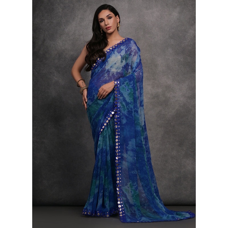 Blue Georgette Saree With Blouse Piece - JD986589542