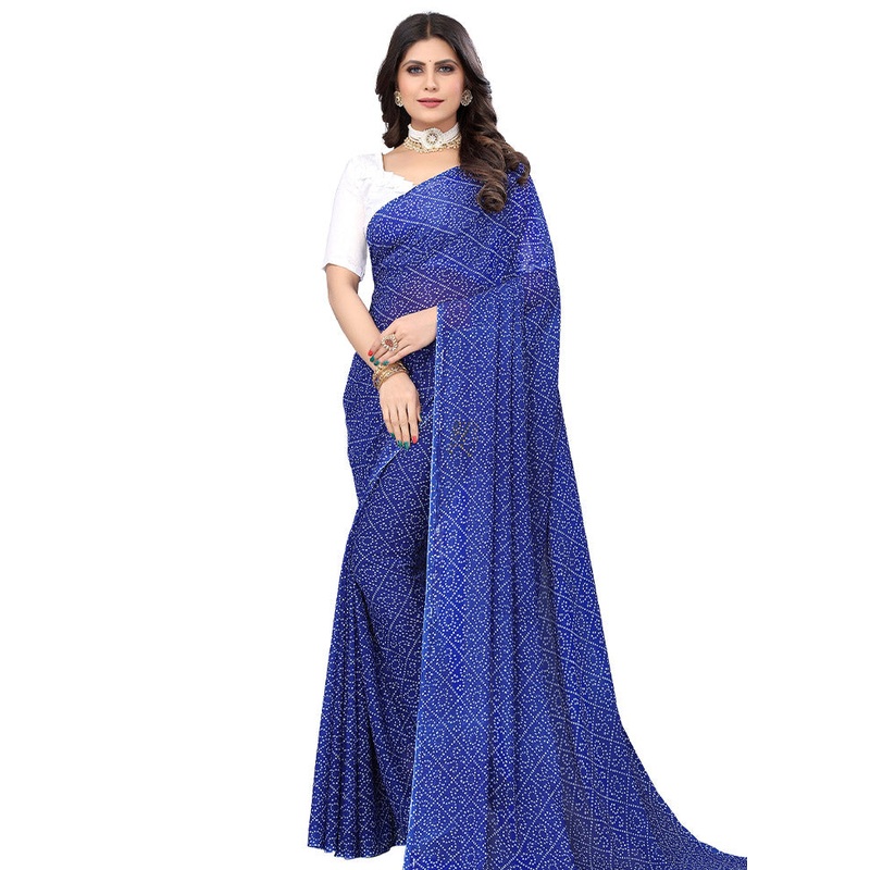 Blue Georgette Saree With Blouse Piece - JD986589547