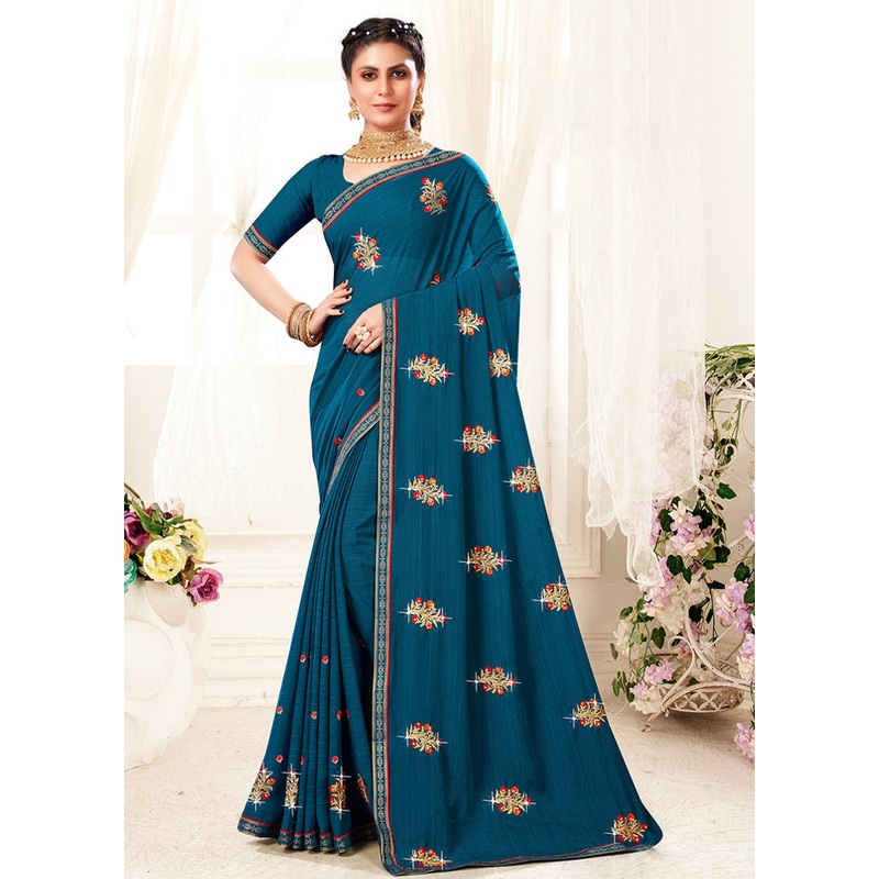 Blue Georgette Saree With Blouse Piece - JD986589551