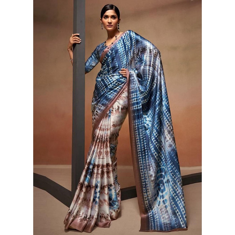 Blue Silk Saree With Blouse Piece - JD986589618