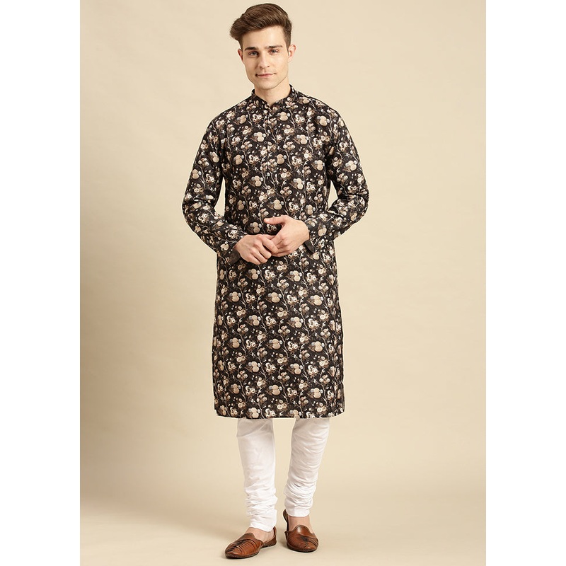 Brown Printed Cotton Kurta - JD986589625
