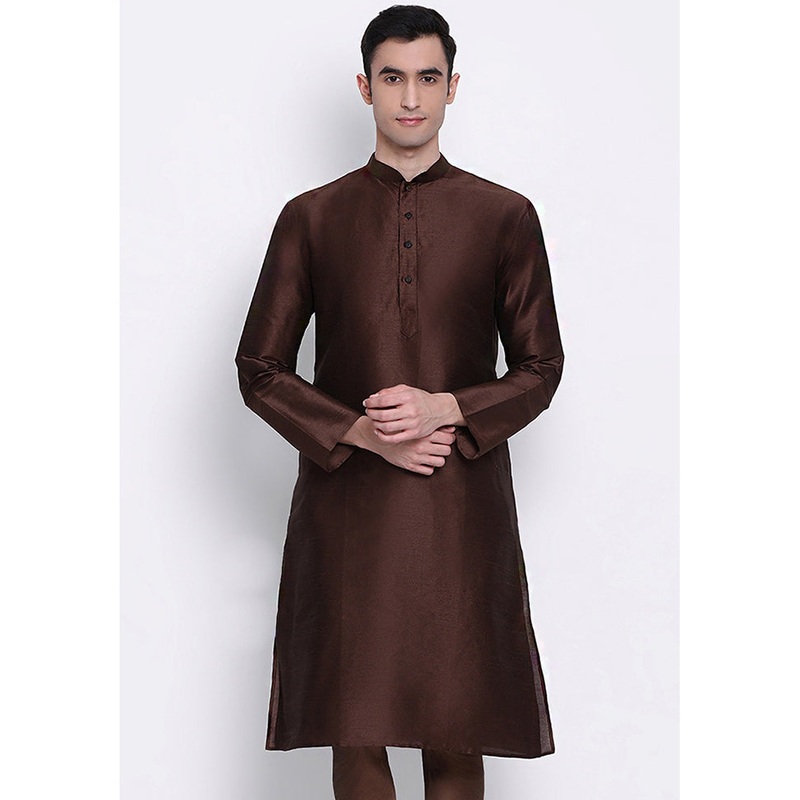 Brown Solid Silk Kurta - JD986589624