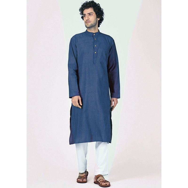 Classic Navy Blue Plain Kurta - JD986589621