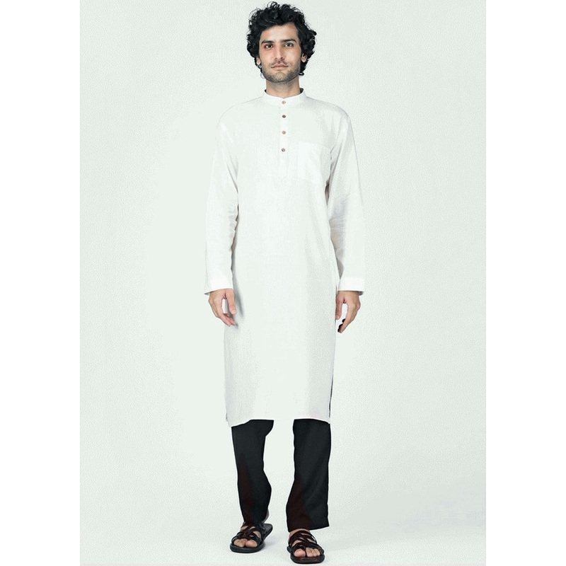 Classic White Plain Kurta - JD986589619