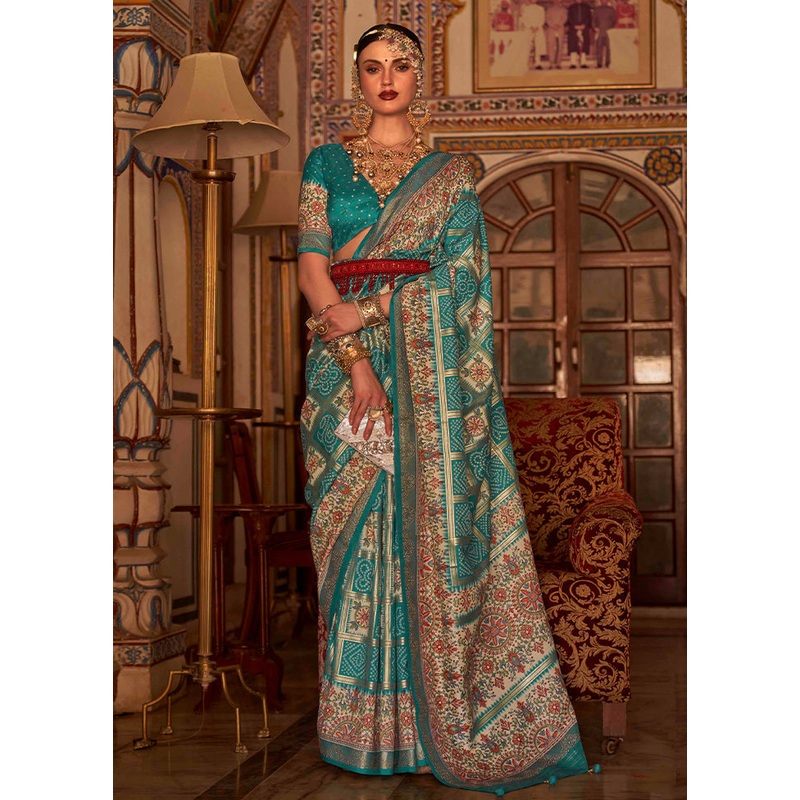 Green Dupion Silk Saree With Semi Stitched Blouse Piece - JD986589525