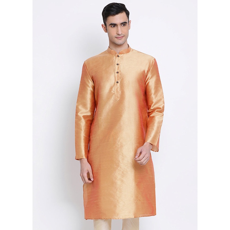 Orange Solid Silk Kurta - JD986589668