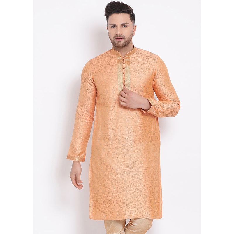 Peach Woven Silk Kurta - JD986589665