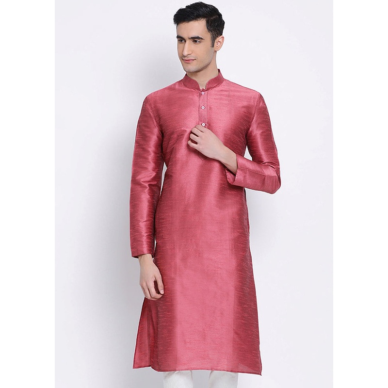 Pink Solid Silk Kurta - JD986589664
