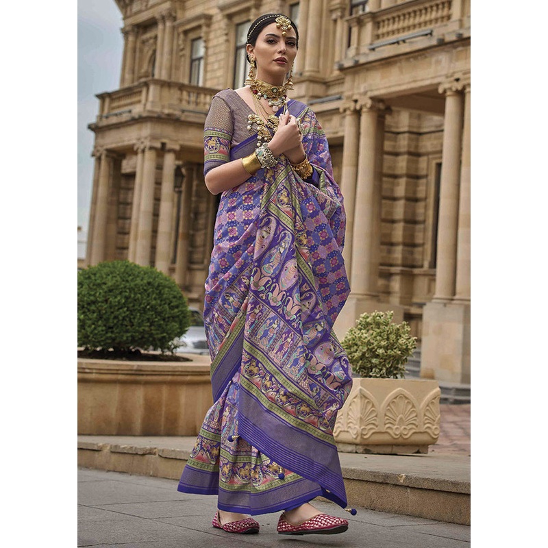 Purple Dupion Silk Saree With Semi Stitched Blouse Piece - JD986589527