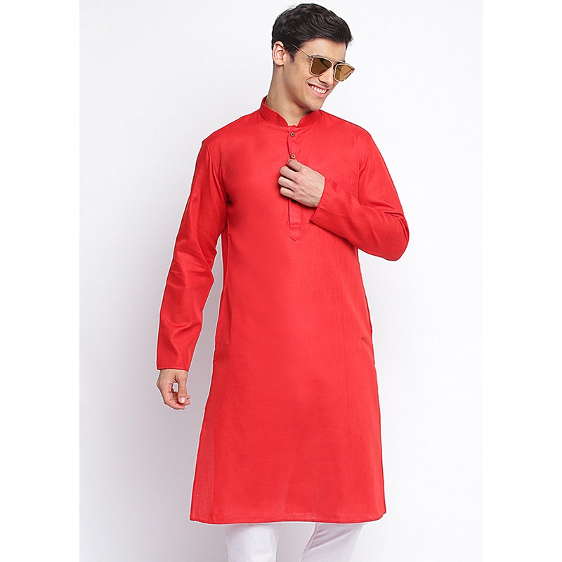 Red Solid Cotton Kurta - JD986589663
