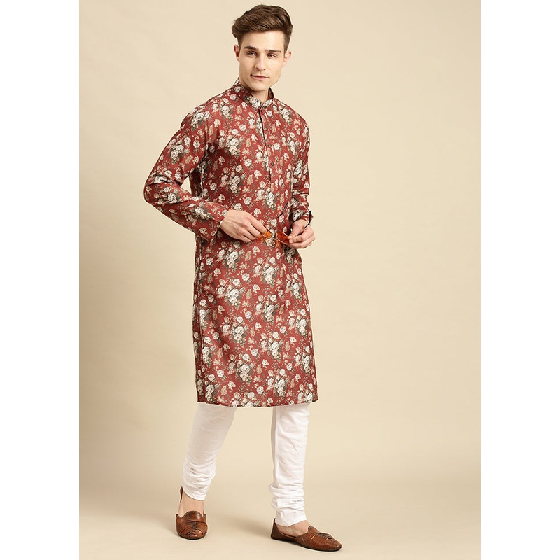 Rust Printed Cotton Kurta - JD986589659