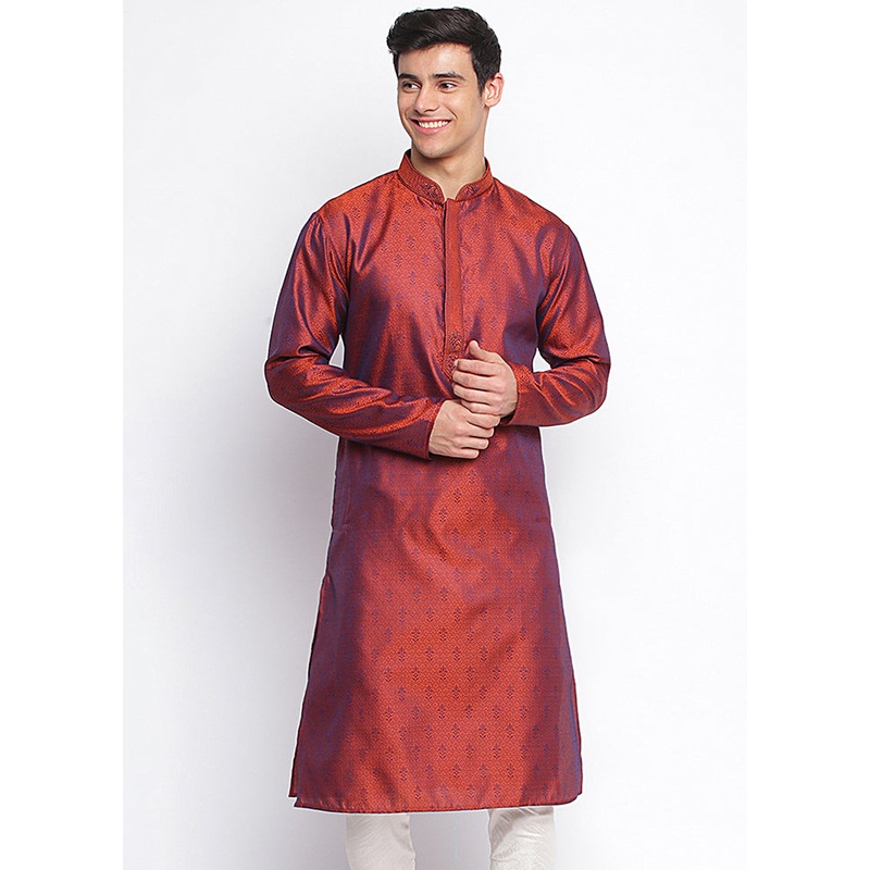 Rust Woven Silk Kurta - JD986589657