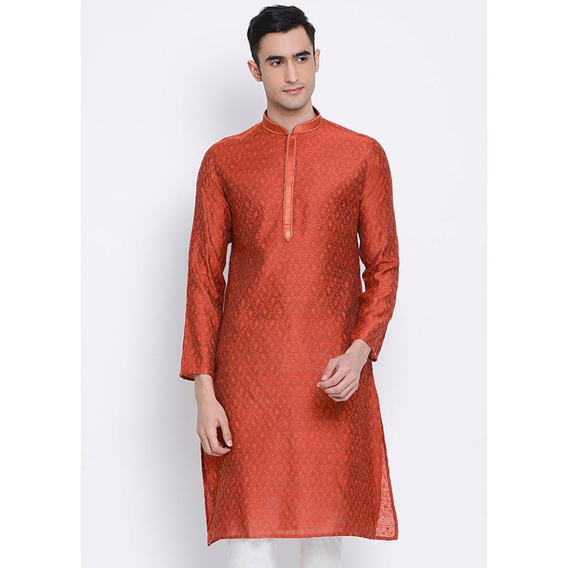 Rust Woven Silk Kurta - JD986589658
