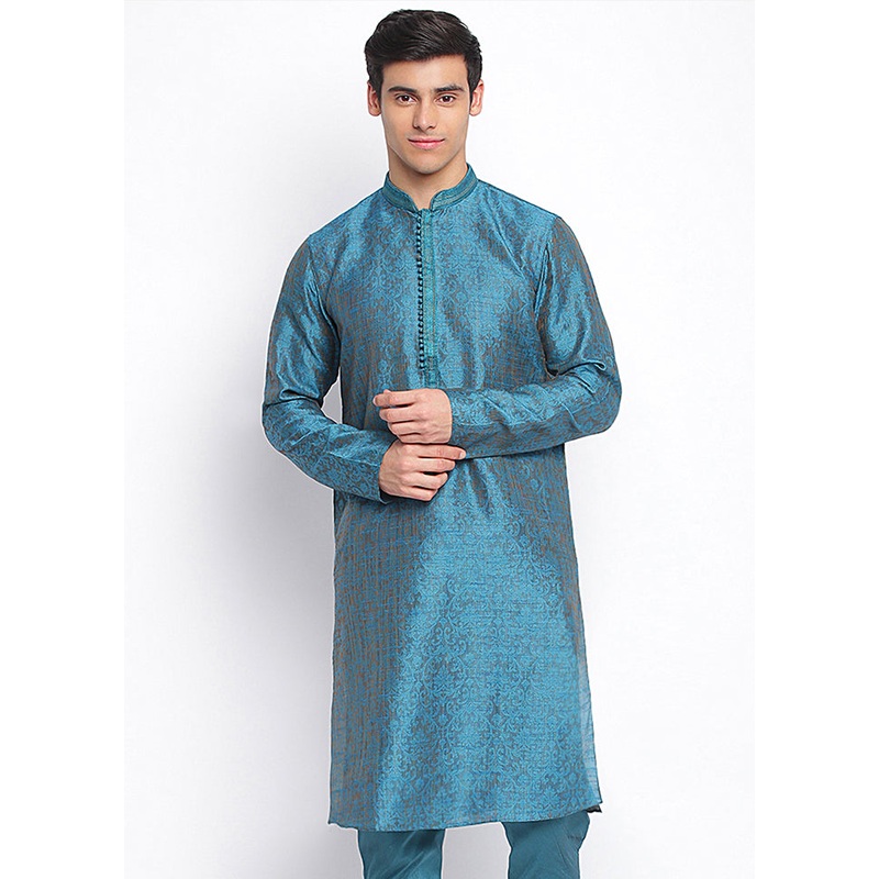 Sea Green Woven Silk Kurta - JD986589653