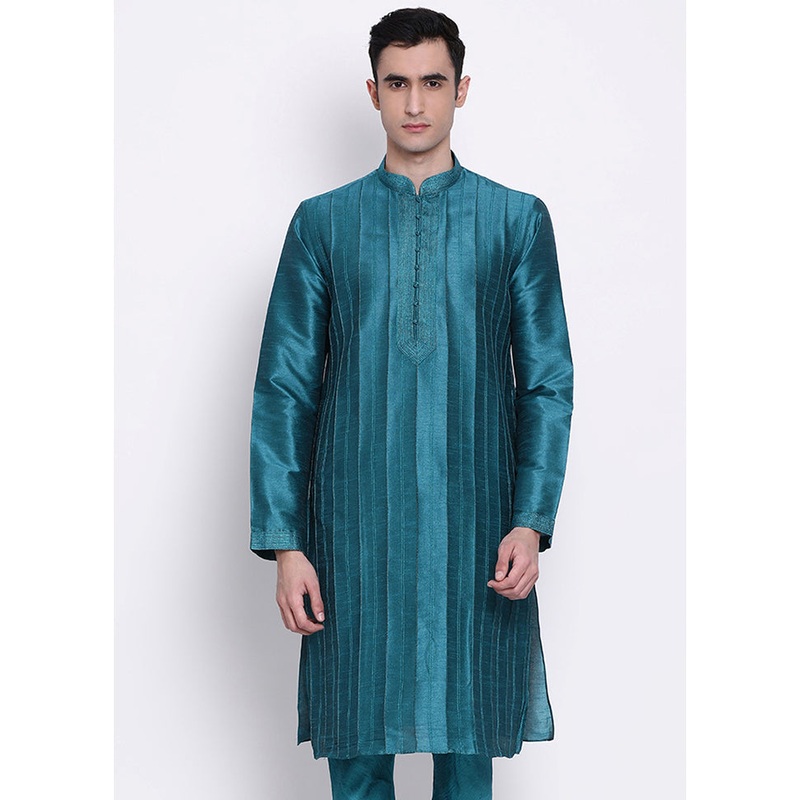 Sea Green Woven Silk Kurta - JD986589654