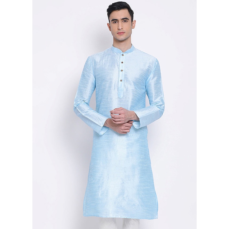 Sky Blue Solid Silk Kurta - JD986589649