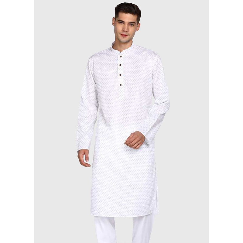 White Printed Cotton Kurta - JD986589648