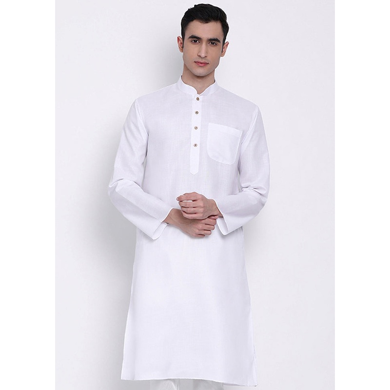 White Solid Cotton Kurta - JD986589647