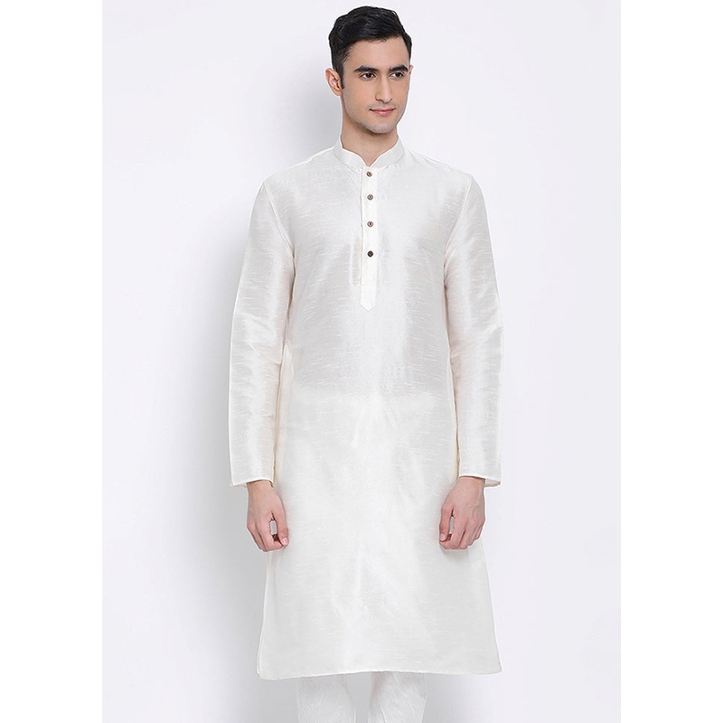 White Solid Silk Kurta - JD986589646