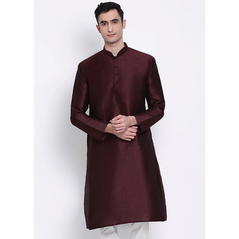 Wine Solid Silk Kurta - JD986589645