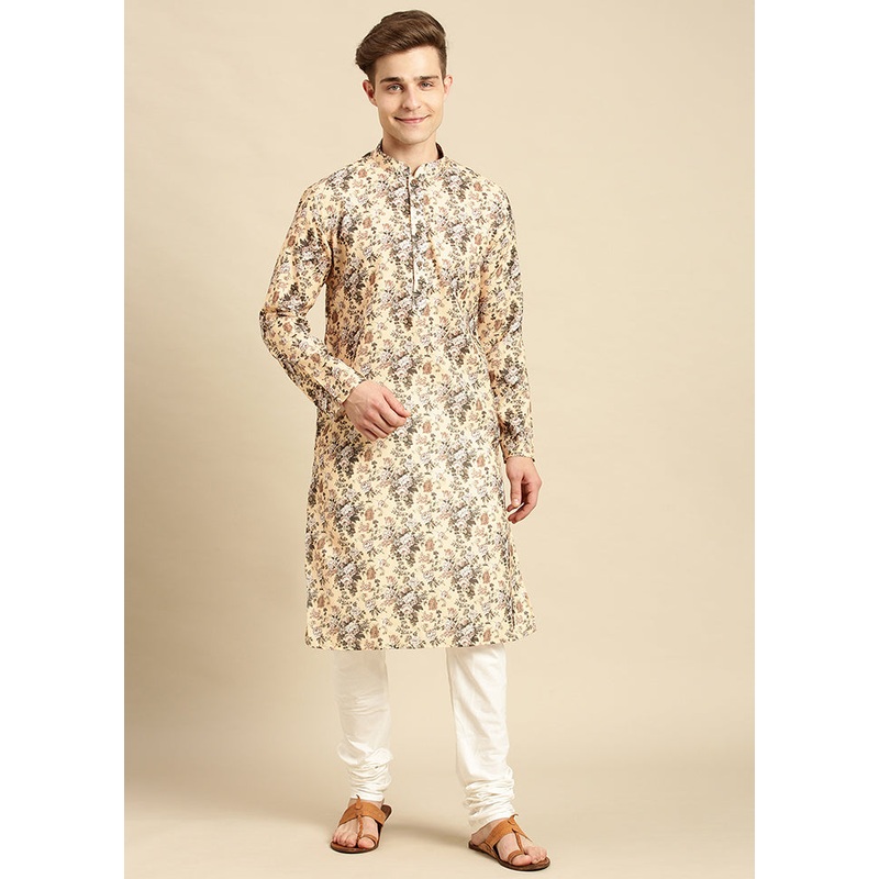 Yellow Printed Cotton Kurta - JD986589644