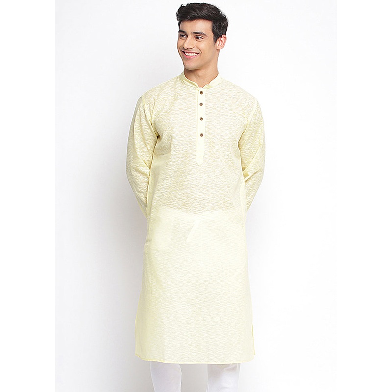 Yellow Solid Cotton Kurta - JD986589643