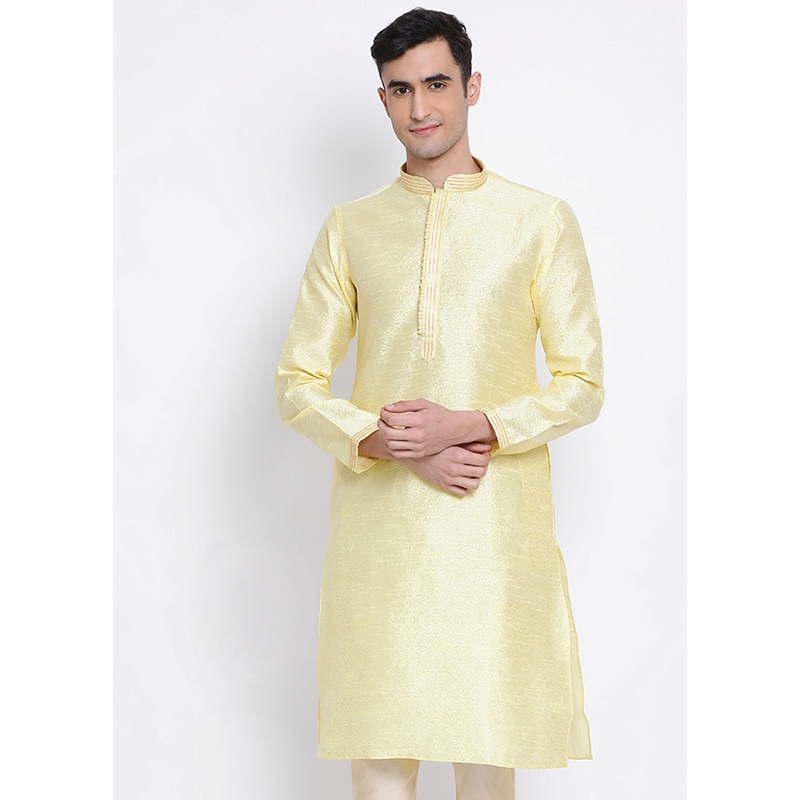 Yellow Woven Silk Kurta - JD986589642