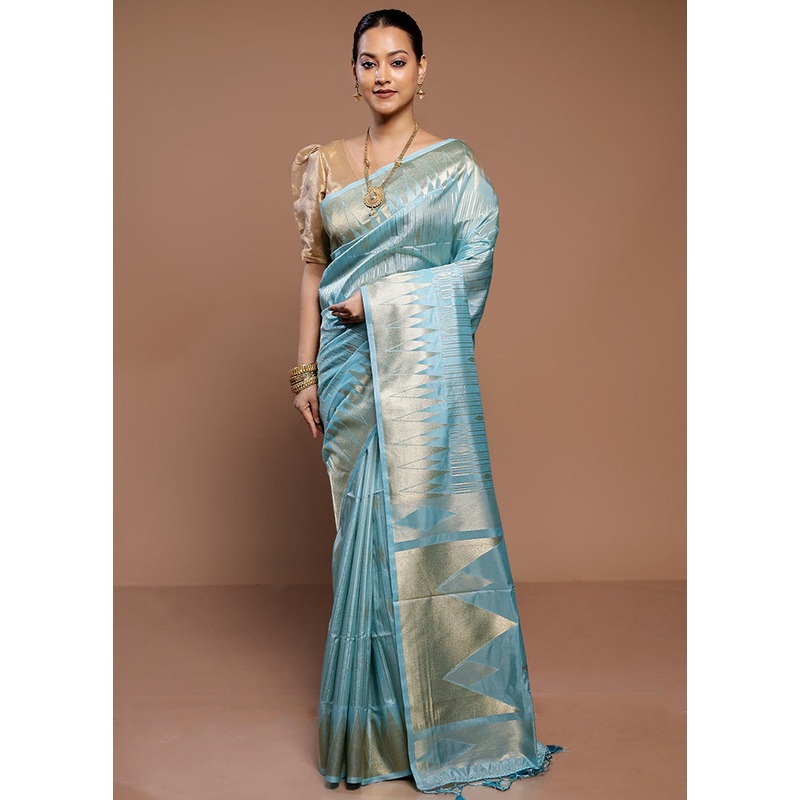 Blue Dupion Silk Saree With Blouse Piece - JD986589352