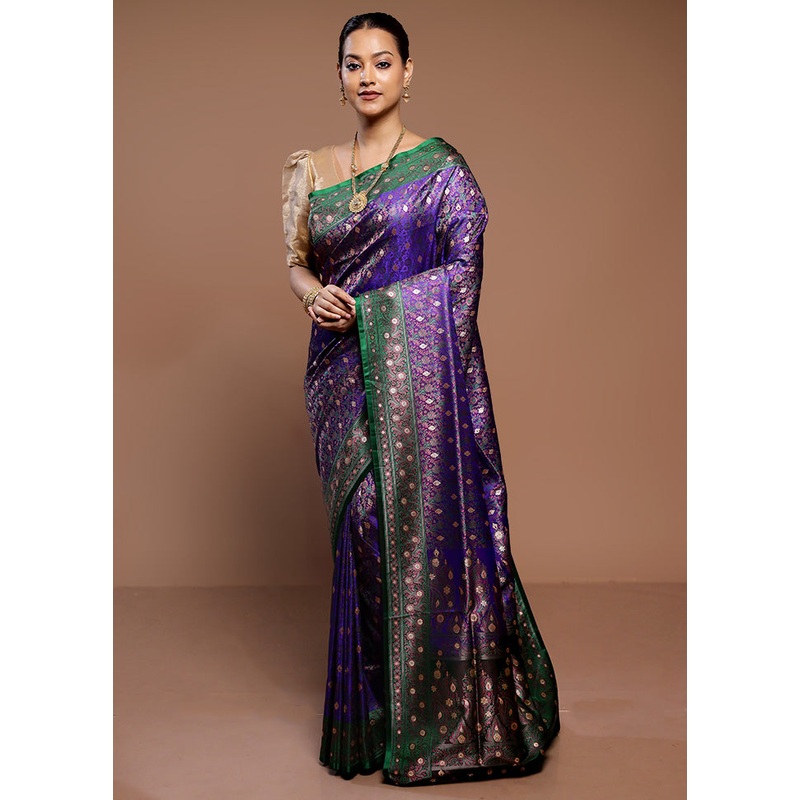Blue Handloom Tanchoi Pure Silk Saree With Blouse Piece - JD986589345