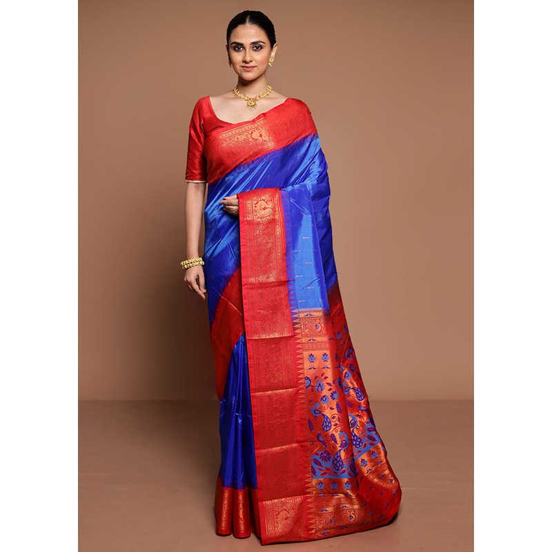 Blue Kanjivaram Silk Saree With Blouse Piece - JD986589466