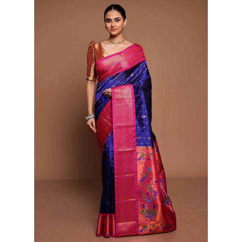 Blue Kanjivaram Silk Saree With Blouse Piece - JD986589467
