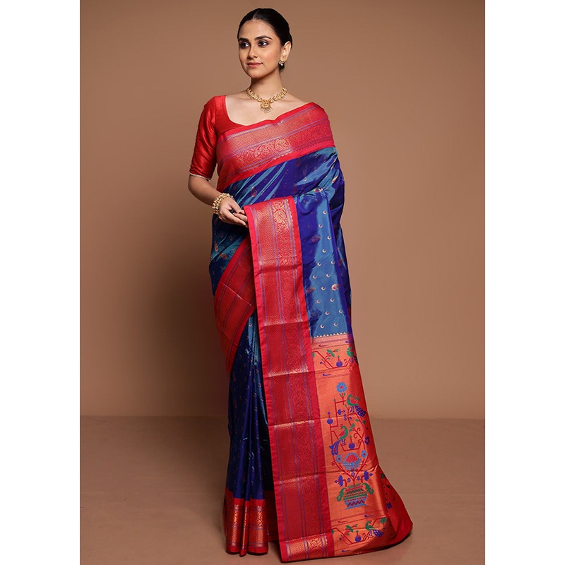 Blue Kanjivaram Silk Saree With Blouse Piece - JD986589468