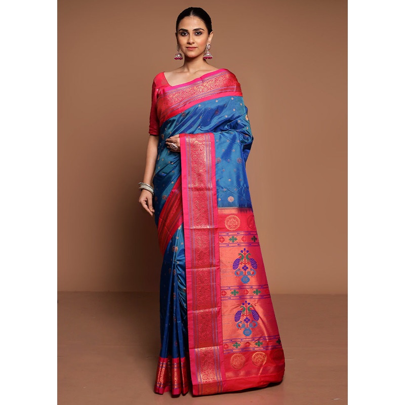 Blue Kanjivaram Silk Saree With Blouse Piece - JD986589469