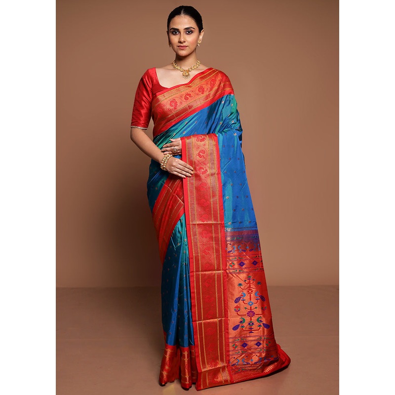 Blue Kanjivaram Silk Saree With Blouse Piece - JD986589470