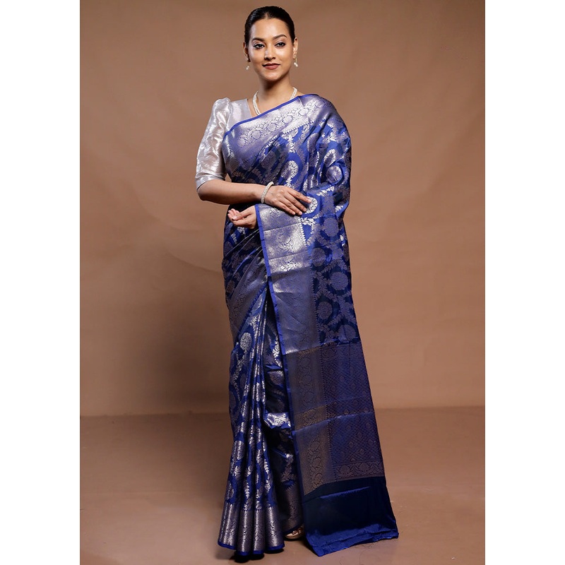 Blue Uppada Silk Saree With Blouse Piece - JD986589341