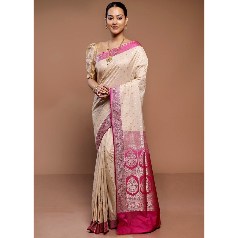 Cream Uppada Silk Saree With Blouse Piece - JD986589334