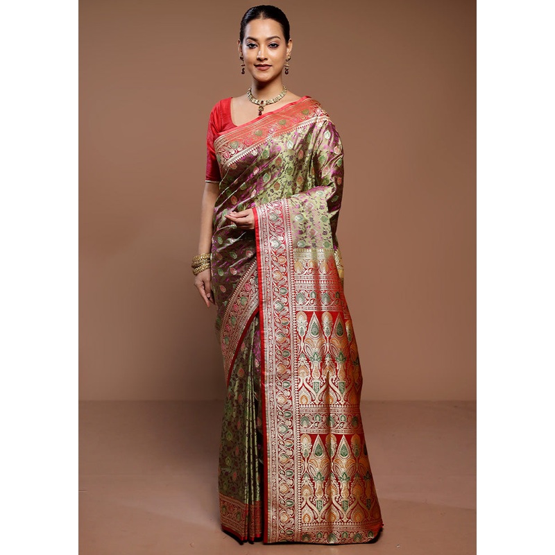 Green Handloom Tanchoi Pure Silk Saree With Blouse Piece - JD986589326