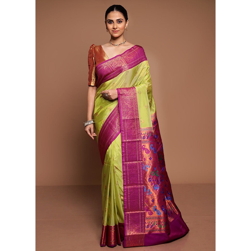 Green Kanjivaram Silk Saree With Blouse Piece - JD986589436