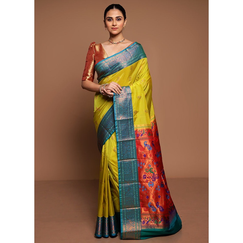 Green Kanjivaram Silk Saree With Blouse Piece - JD986589437