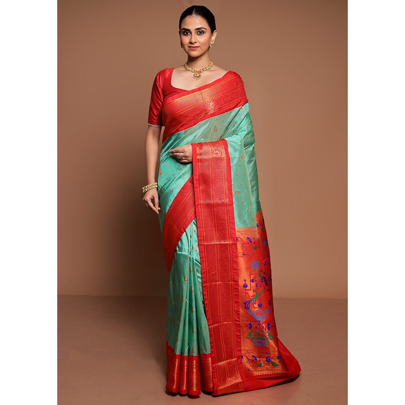 Green Kanjivaram Silk Saree With Blouse Piece - JD986589438