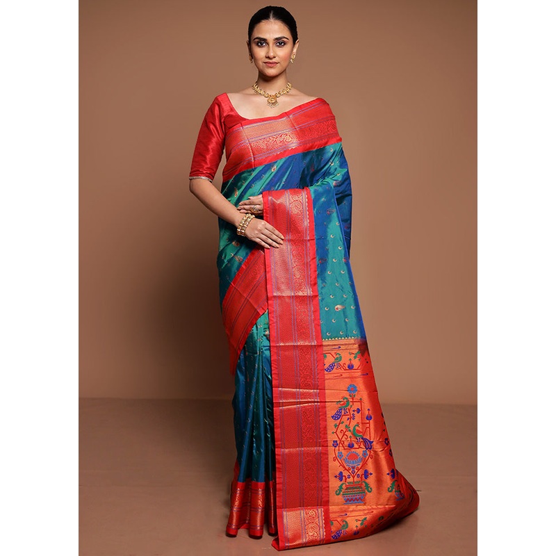 Green Kanjivaram Silk Saree With Blouse Piece - JD986589439