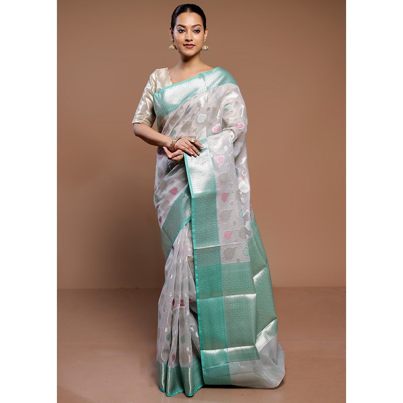 Green Kota Cotton Saree With Blouse Piece - JD986589323