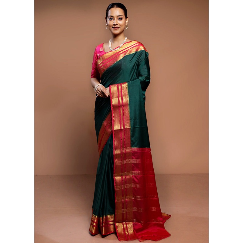 Green Mysore Silk Saree Without Blouse Piece - JD986589321