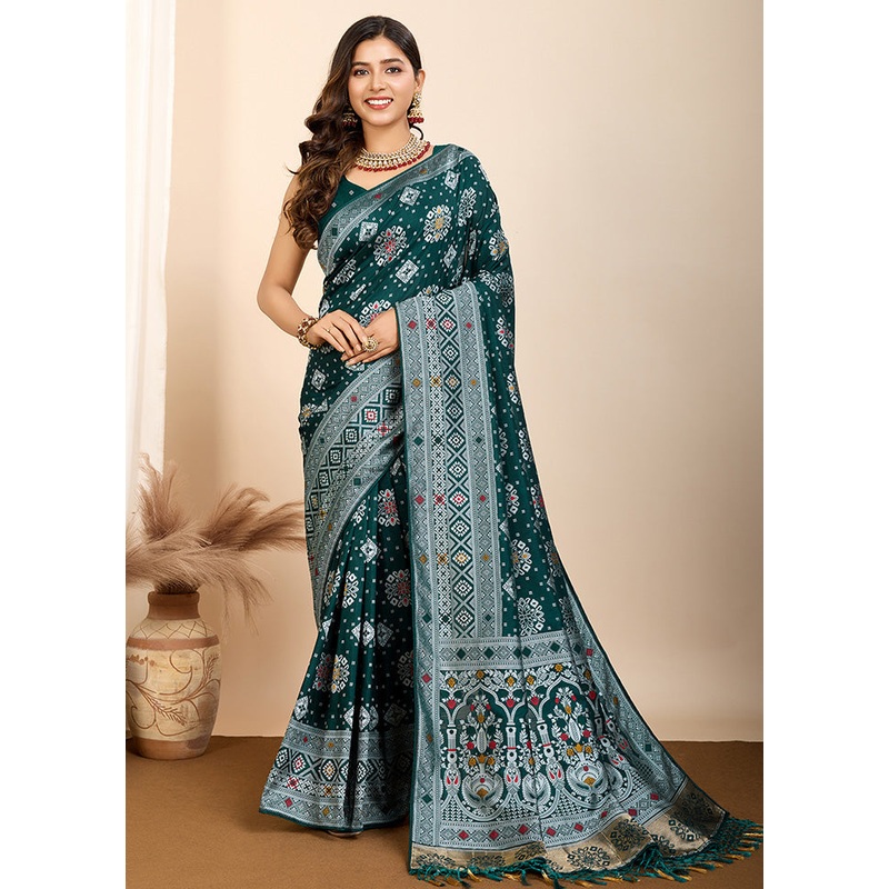 Green Spun Silk Saree With Blouse Piece - JD986589385