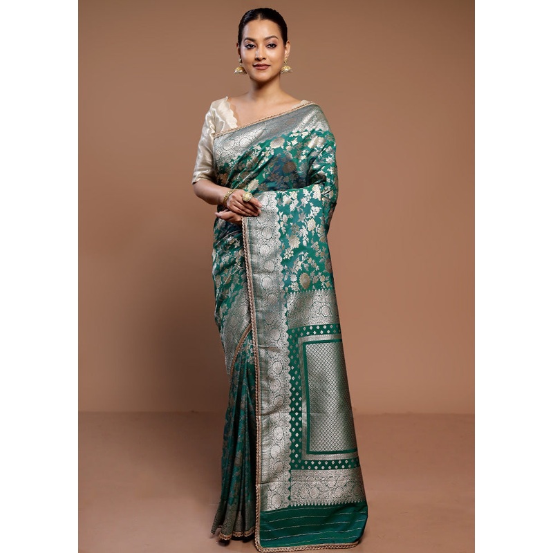 Green Uppada Silk Saree With Blouse Piece - JD986589320
